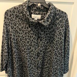 Caroline Rose Zip-front Jacket Size 3X Gray with black leopard print